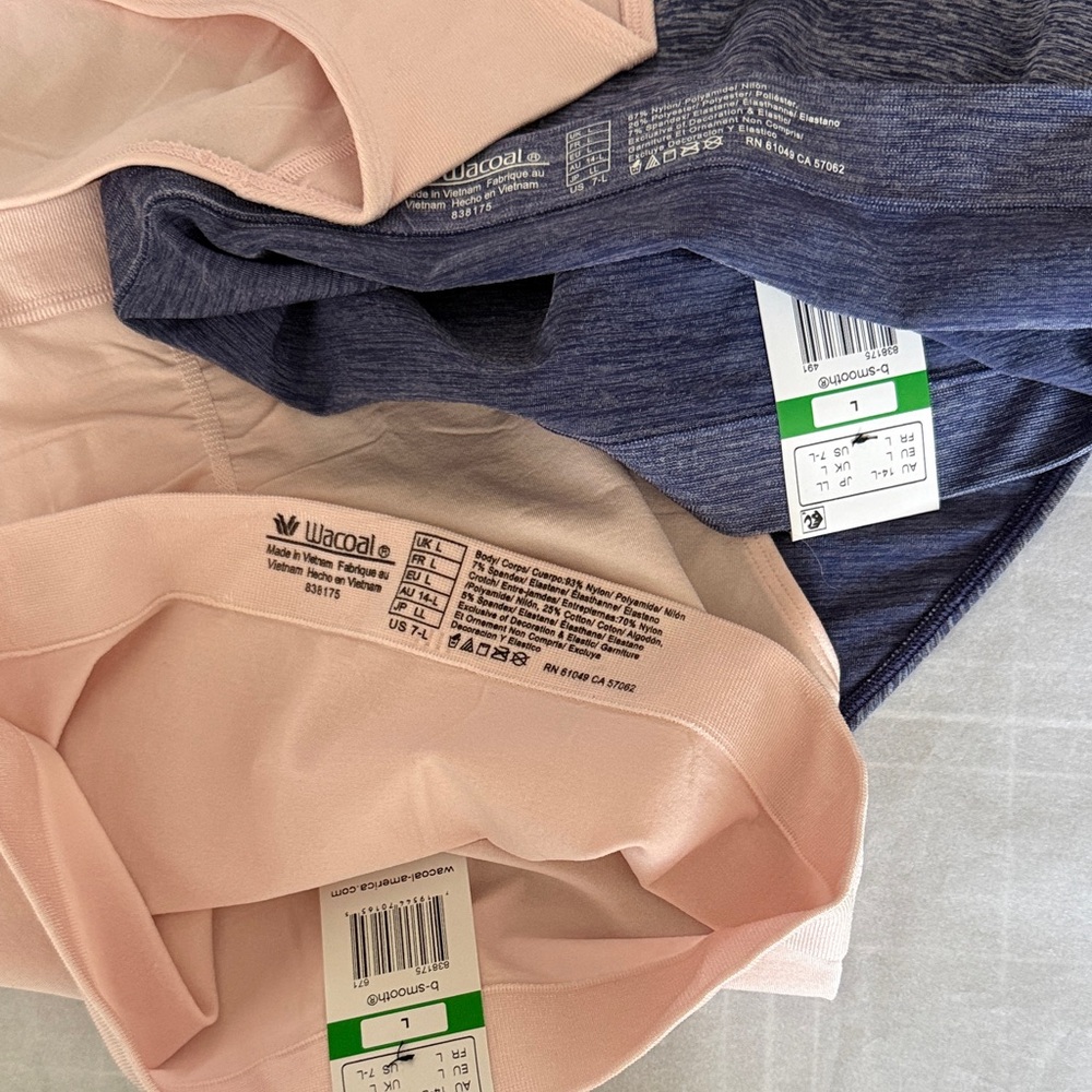 Four Wacoal High-Waisted Panties in Navy Denim Blue and Blush - Picture 5 of 7